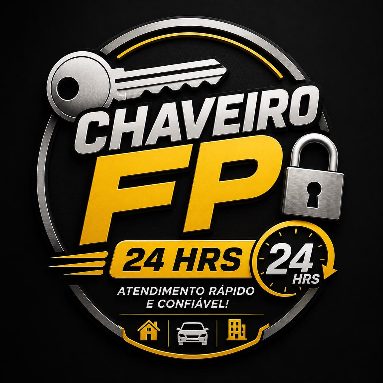 Logo Chaveiro FP 24 Horas — chave, cadeado e relógio 24h